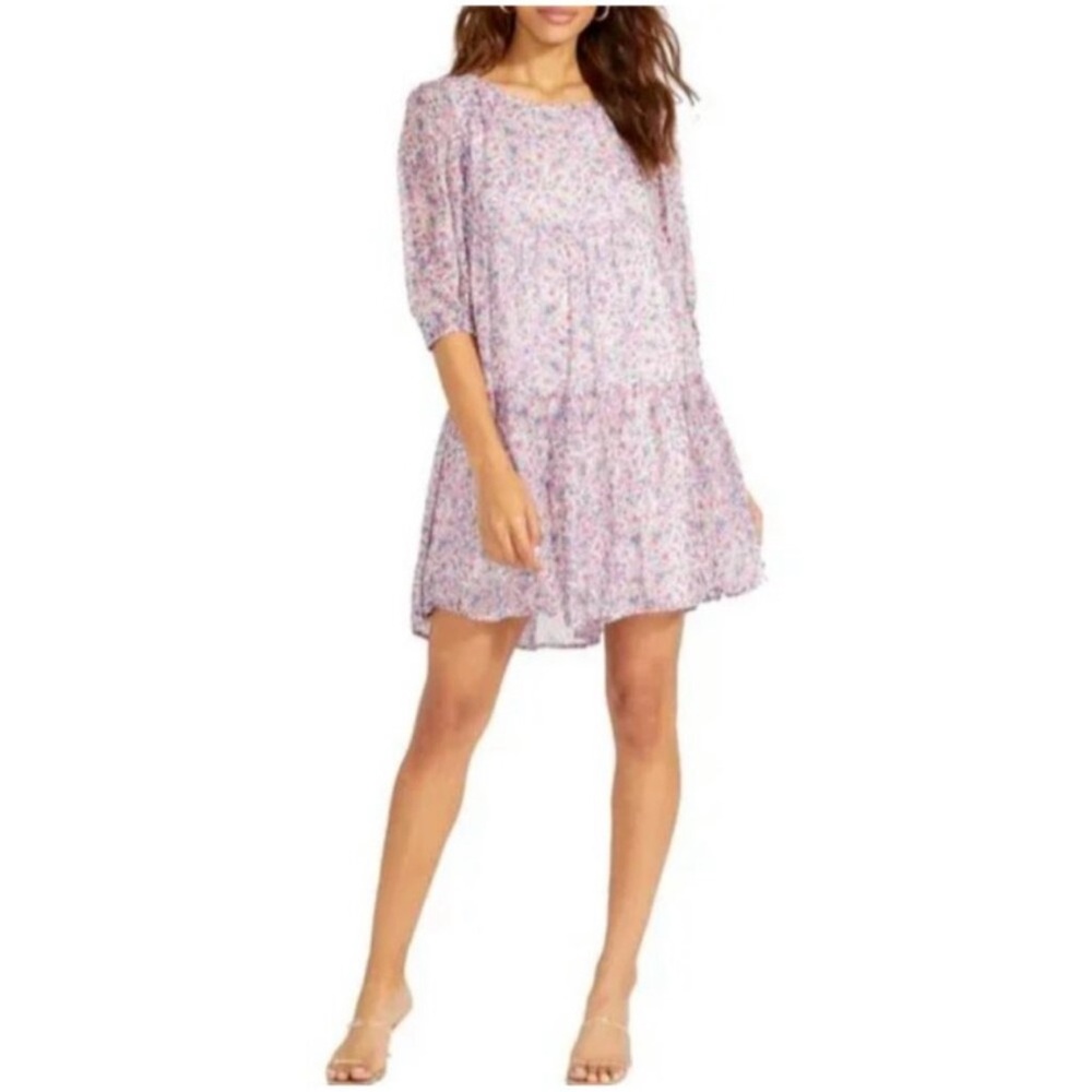 BB Dakota by Steve Madden Free Spirit Floral Babydoll Chiffon Mini Dress XS - Picture 2 of 12